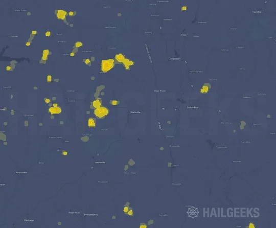 Hail map for Starkville, MS