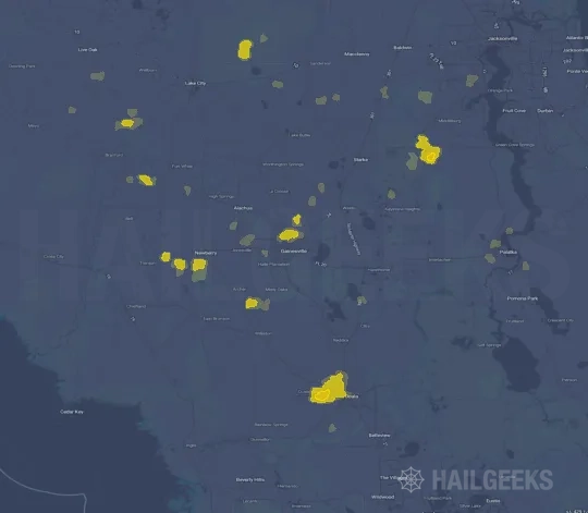 Hail map for Gainesville, FL on Aug 15, 2025