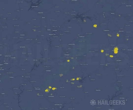 Hail map for Anniston, AL