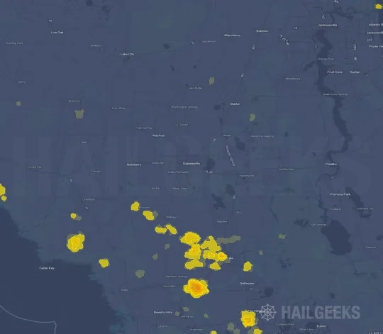 Hail map for Gainesville, FL on Aug 18, 2025