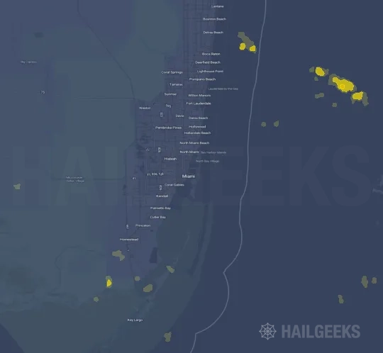 Hail map for Miami, FL on Aug 20, 2025