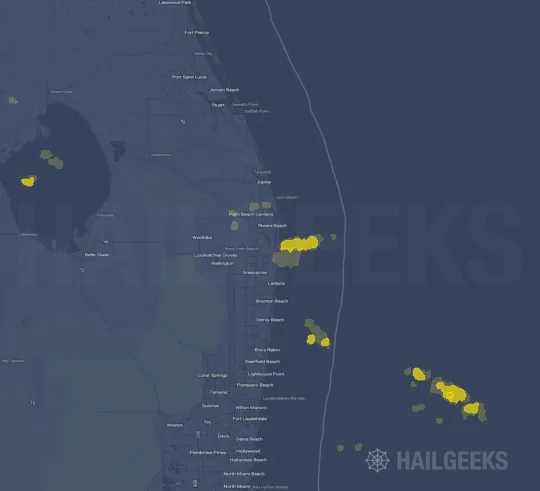 Hail map for West Palm Beach, FL on Aug 20, 2025