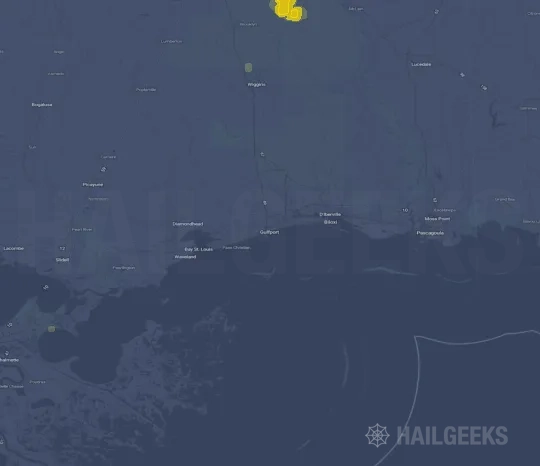Hail map for Gulfport, MS on Aug 28, 2025