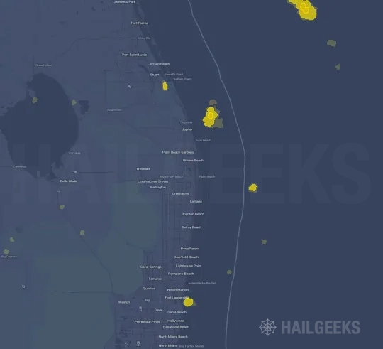 Hail map for West Palm Beach, FL on Aug 30, 2025