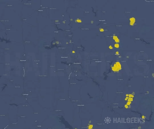 Hail map for Shreveport, LA