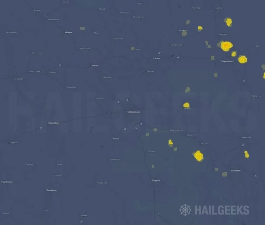 Hail map for Hattiesburg, MS