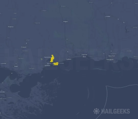 Hail map for Gulfport, MS on Dec 31, 2025
