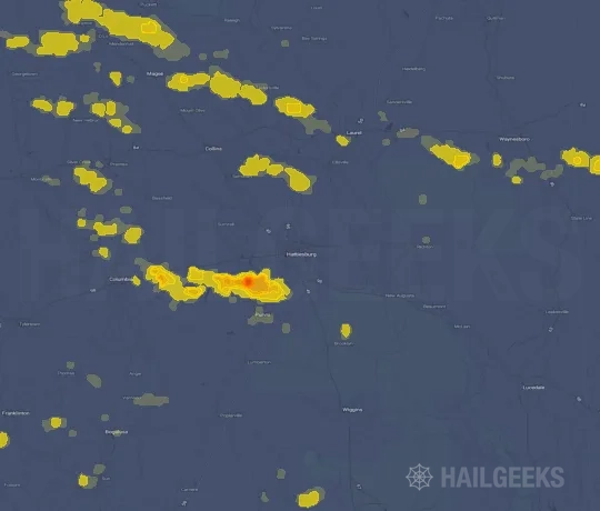 Hail map for Hattiesburg, MS