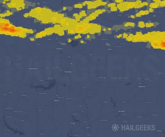 Hail map for Texarkana, AR
