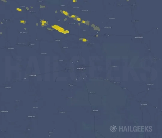 Hail map for Hattiesburg, MS