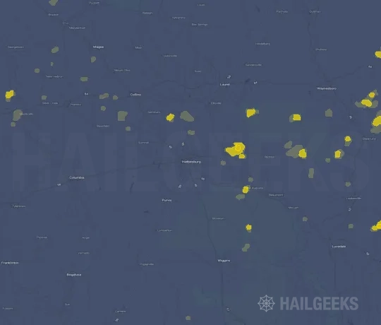 Hail map for Hattiesburg, MS