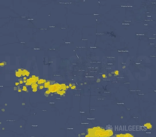 Hail map for San Antonio, TX