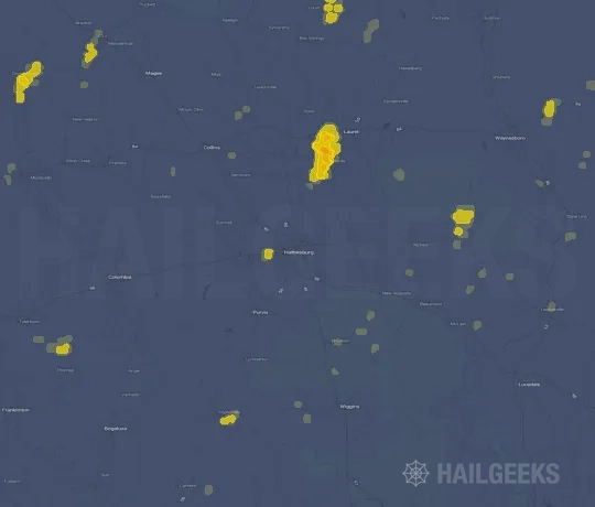 Hail map for Hattiesburg, MS