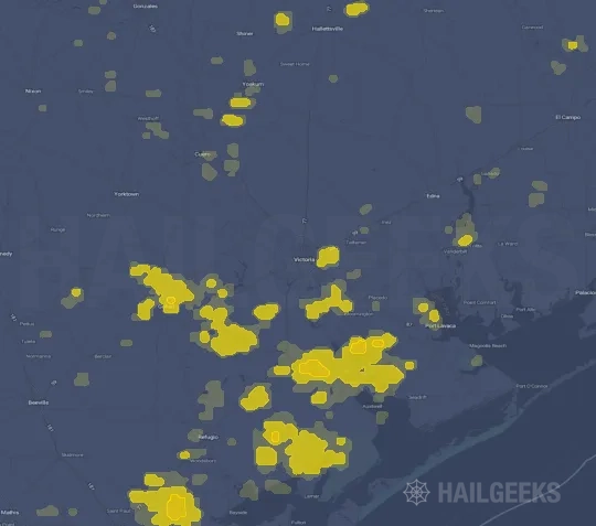 Hail map for Victoria, TX