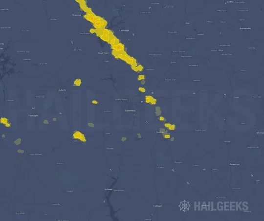 Hail map for Columbus, GA