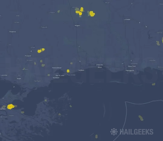 Hail map for Gulfport, MS on Jun 1, 2026