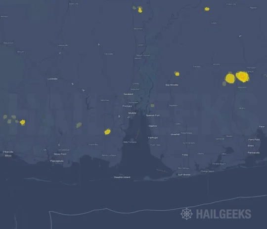 Hail map for Mobile, AL
