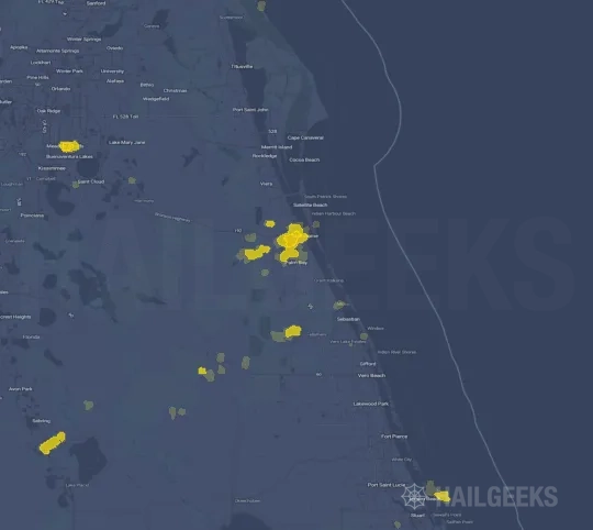 Hail map for Palm Bay, FL