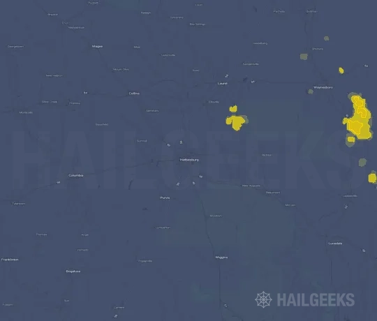 Hail map for Hattiesburg, MS