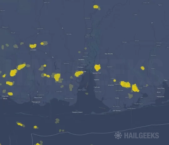 Hail map for Mobile, AL