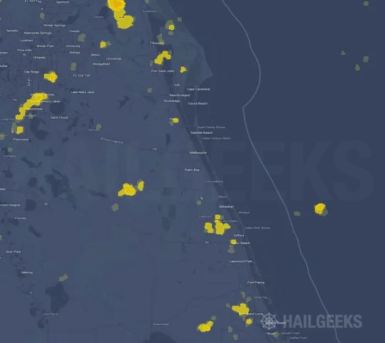 Hail map for Palm Bay, FL