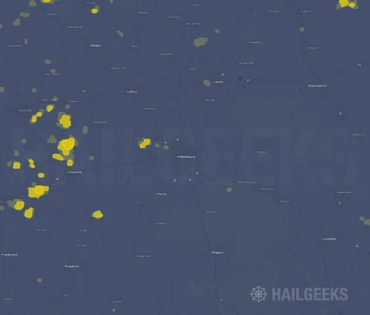 Hail map for Hattiesburg, MS