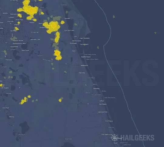 Hail map for Palm Bay, FL