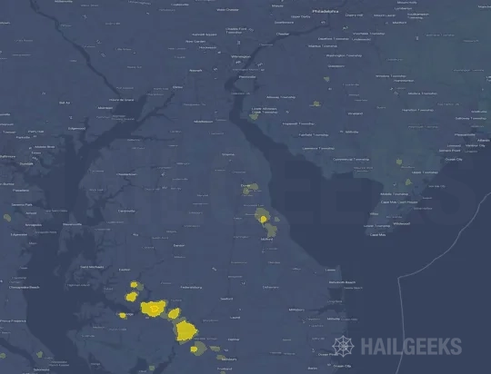Hail map for Dover, DE