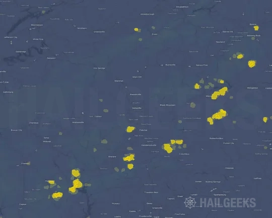 Hail map for Asheville, NC