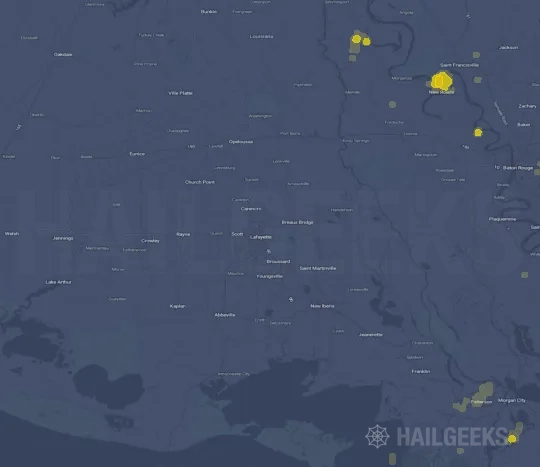 Hail map for Lafayette, LA