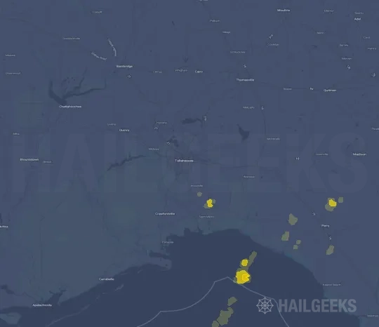 Hail map for Tallahassee, FL on Jul 24, 2026