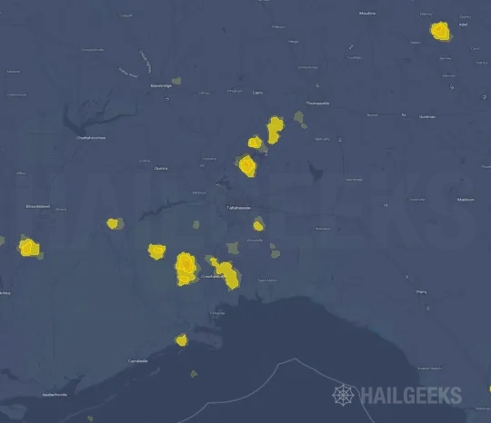 Hail map for Tallahassee, FL on Jul 27, 2026