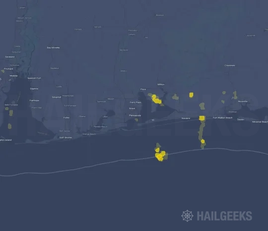 Hail map for Pensacola, FL on Jul 28, 2026
