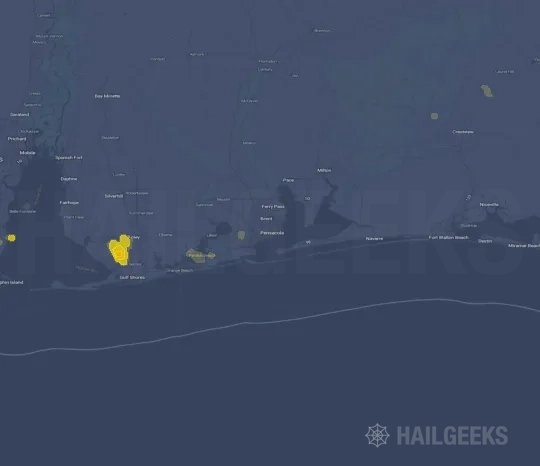 Hail map for Pensacola, FL on Jul 29, 2026