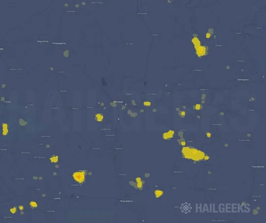 Hail map for Meridian, MS
