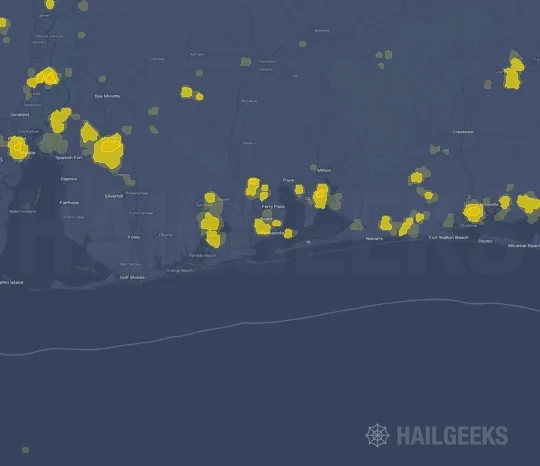 Hail map for Pensacola, FL on Jul 30, 2026