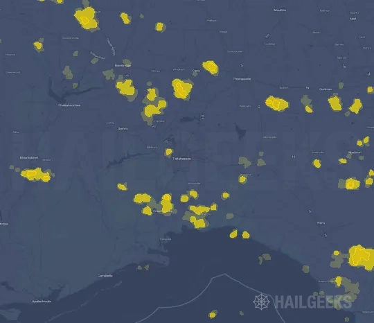 Hail map for Tallahassee, FL on Jul 30, 2026