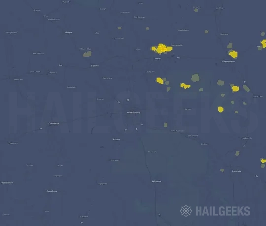 Hail map for Hattiesburg, MS