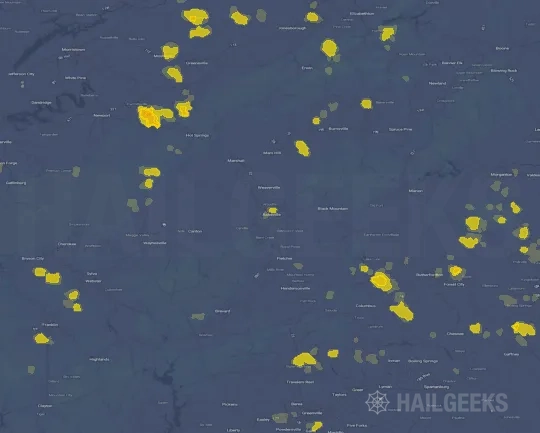 Hail map for Asheville, NC