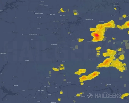 Hail map for Fayetteville, AR