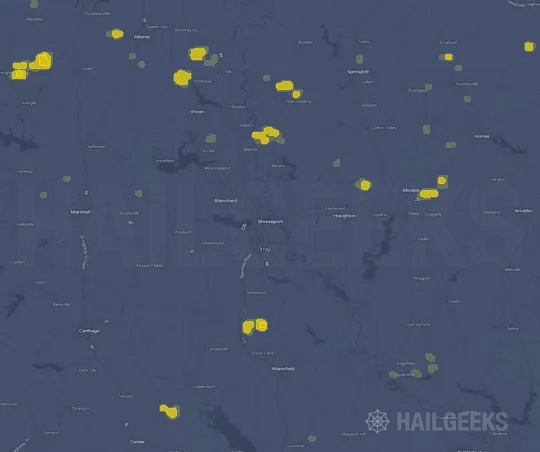 Hail map for Shreveport, LA