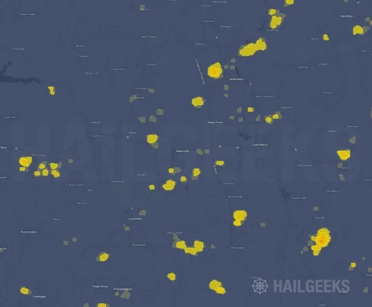 Hail map for Starkville, MS