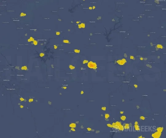 Hail map for Auburn, AL