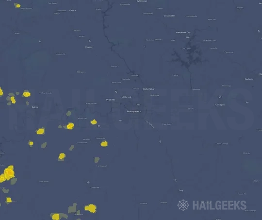 Hail map for Montgomery, AL on Aug 19, 2026