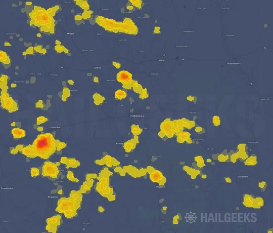 Hail map for Hattiesburg, MS