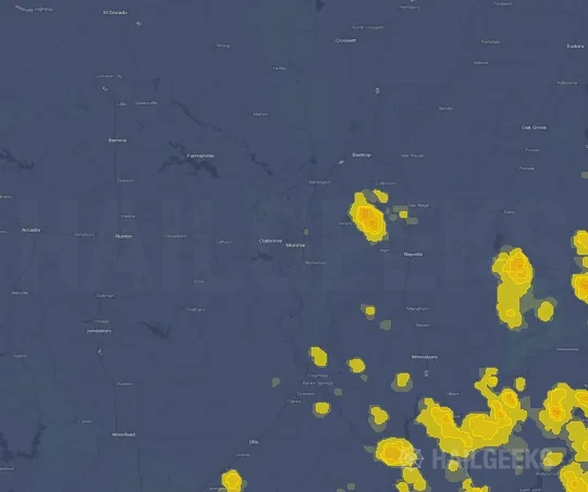 Hail map for Monroe, LA on Aug 21, 2026