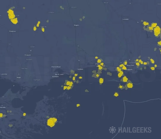 Hail map for Gulfport, MS on Aug 24, 2026