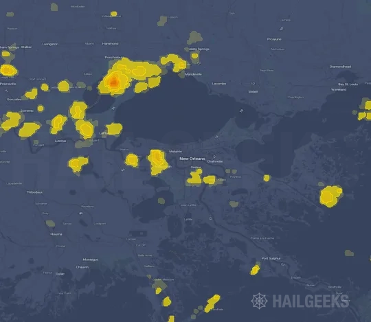 Hail map for New Orleans, LA on Aug 24, 2026
