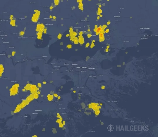 Hail map for New Orleans, LA on Aug 25, 2026