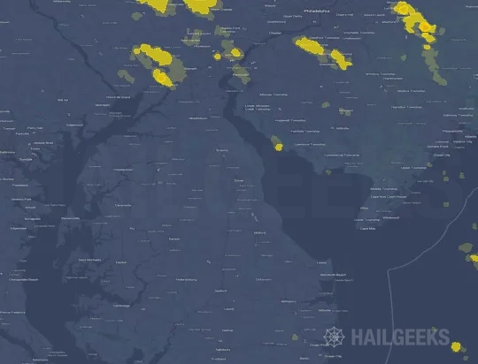 Hail map for Dover, DE